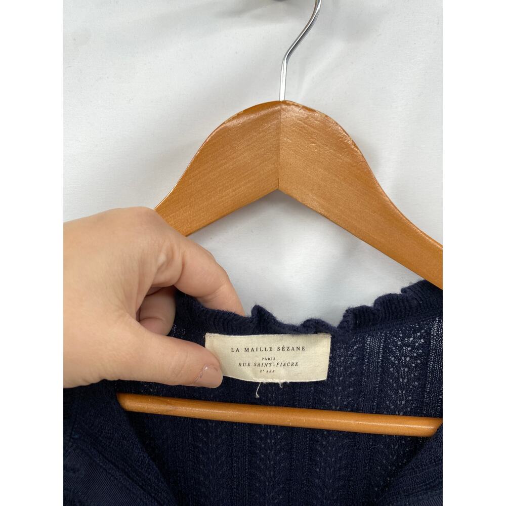 Sezane Louis navy blue merino cardigan sweater - Picture 7 of 12